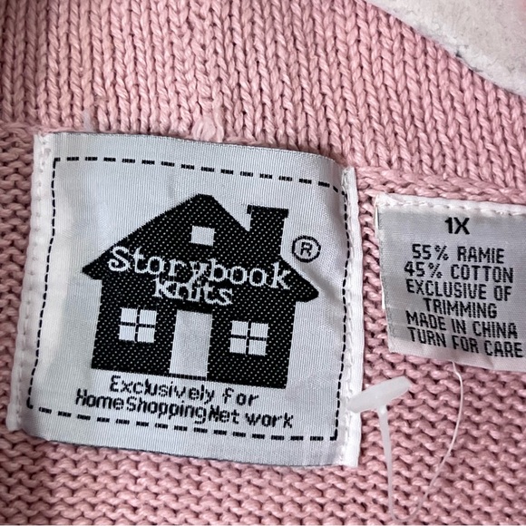 Storybook Knits pink peter pan collar embroidered fairy button front sweater 1X - Picture 6 of 8